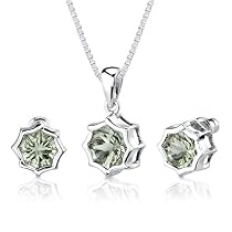 Concave Cut Snowflake Shape Green Amethyst Pendant Earring Set in Sterling Silver from astore.amazon.com
