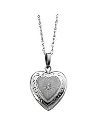 Heart Locket with Diamond on a 18" Solid Rope Chain in 14k White Gold