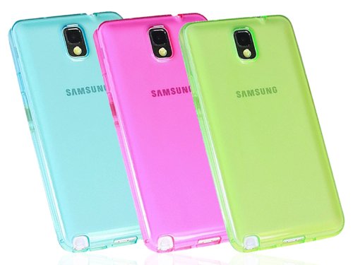 OMIU(TM) 3PCs/ Pack (Blue/ Pink/ Green) Transparent TPU Rubber Clear Protective Skin Case Combo Compatible with Samsung Galaxy Note III N9000