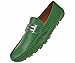 Amali Mens Driving Moccasin Loafer in Perforated Smooth with Silver Double Bar Ornament in Green: Style Harry Green-015
