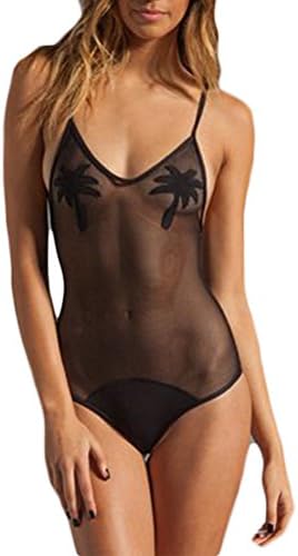 Ours Women's Sexy Mesh One Piece Swimsuits Bikini Swimwear (M, Black)