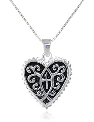 Sterling Silver "Love Is Patient Love Is Kind" Reversible Heart with Cross Pendant Necklace , 18"