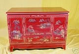 RED LACQUERED CHINESE CABINET ORIENTAL FURNITURE