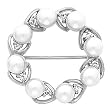 14K White Gold White Akoya Pearl and Diamond Circle Brooch