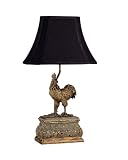 Antique Finish Rooster Table Desk Lamp w/Fabric Lamp Shade