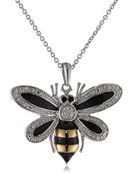 Sterling Silver and Enamel Bumble Bee Diamond Pendant Necklace, 18"