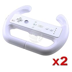 2 white STEERING WHEEL FOR Wii MARIO KART RACING GAME