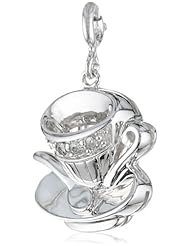 Sterling Silver Diamond Tea Cup Charm (1/10 cttw)