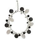 Handmade White Jade & Onyx Bead Charm Bracelet With Sterling Silver