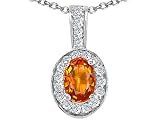 1.19 cttw Genuine Orange Sapphire and Diamond Oval Pendant - 14kt White Gold