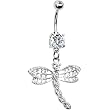 Clear Gem Dragonfly Dangle Belly Ring