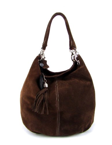 MEDIGRIFFE Italian Made Brown Suede Large Handbag Hobo Shoulder Bag