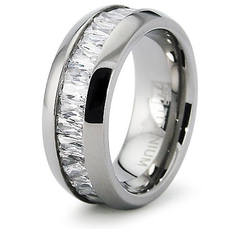 Titanium Eternity CZ Wedding Band with Baguette CZs (Sizes 6-8)