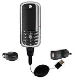 Retractable USB Hot Sync Compact Kit with Car & Wall Charger for the Motorola E1120 - Gomadic Brand w/ TipExchange Technology