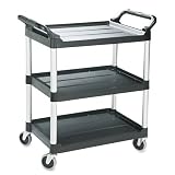 (Price/EA)Three-shelf plastic utility cart, 18-5/8wx33-5/8dx37-3/4h, black