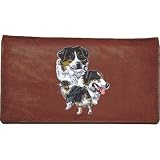 Australian Shepherd Embroidered Brown Leather Checkbook Cover