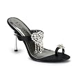 4 Inch Women's Sexy High Heel Sandal Shoes Mule Slide With Toe Ring Rhinestones Black or Silver