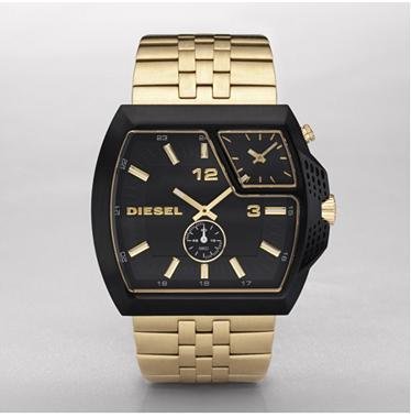 Diesel Quartz Gold Link Band Black Dial Men's Watch - DZ1408