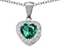 2.20 cttw 925 Sterling Silver 14K White Gold Plated Created Heart Shaped Emerald Pendant