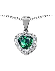 Original Star K (tm) 8mm Heart Shape Simulated Emerald Pendant in .925 Sterling Silver