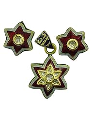 22kt Gold Diamond Pave David Star Enamel Earring & Pendant Fashion Jewelry