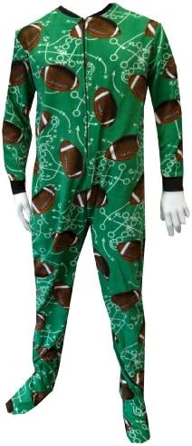 Football Plays On Green Adult Footie Onesie Pajama for men (Small)