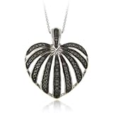 Sterling Silver Black Diamond Accent Striped Heart Pendant
