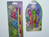 Disney Fairies 3 Pencils & Eraser Toppers & 3 Stamp N' Roll Markers (Sold as a set.)