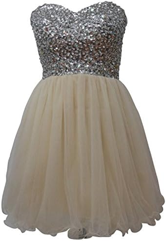 ALfany Womens Short Tullle Rhinestone Homecoming Dresses Prom Gowns ALF064BG-US10