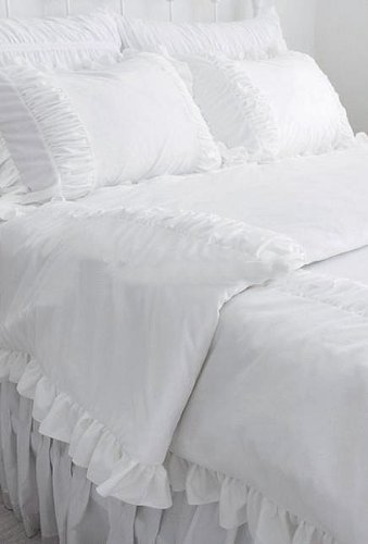 Shabby and Elegant WHITE RUFFLE DUVET BEDDING SET-twin