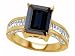 3.80 cts 925 Sterling Silver 14K Yellow Gold Plated Genuine Emerald Cut Black Sapphire Engagement Ring