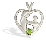 14K White Gold Genuine Round Peridot Mother with Child Pendant