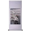 Handmade Asian Wall Art Scroll Painting On Textured White Brocade-Mountain Temple In Cherry Blossoms