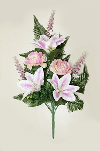 FAK Artificial Flower Mixed Semi Flower Bush Lily Cemellia Rose Boston Fern Pink