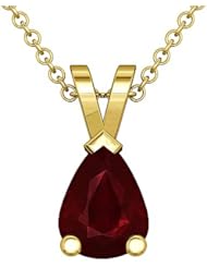 18K Yellow Gold Pear Cut Ruby Solitaire Pendant