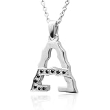 Men's Sterling Silver Alphabet Initial Letter A Black Diamond Pendant Necklace-0.11 carat