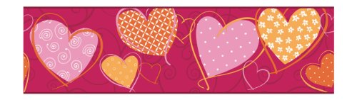 York Wallcoverings Friends Forever JE3564B Love U Lots Heart Pre-pasted Wallpaper Border, Pink/Orange