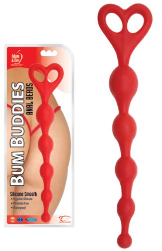 Adam & Eve Bum Buddies, Silicone Smooth Anal Beads, Red