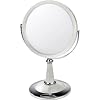UV Finish Pedestal Mirror with Swarovski Elements Pearl White/Chrome True Image x7 Magnified 29cmx17.5cm