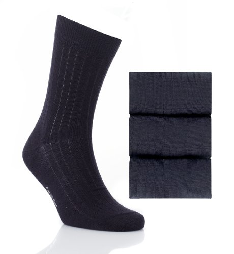 3 Pairs of Ribbed Wool Blend Socks with Silk