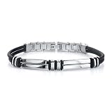 Distinguished fashion: Stainless Steel Bar-link Dual Rubber Cord Bracelet for Men