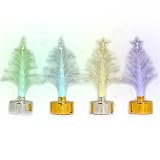 Mr. Light Set of 4 Color Changing LED Fiber Optic Miniature 4.5in Trees with USB adapter, Silver Base