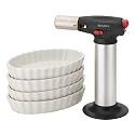 BonJour Crème Brulee Torch with 4 Oval Ramekins