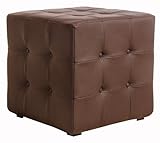 Paul Sitzwürfel mit Knopfheftung, Designhocker, Lederoptik braun