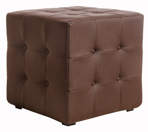 Paul Sitzwürfel mit Knopfheftung, Designhocker, Lederoptik braun