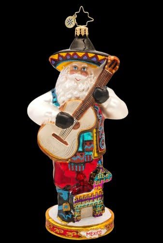 RADKO VIVA MEXICO Santa with Guitar and Donkey Pinata Glass Ornament