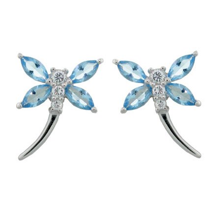 Dragonfly Earrings in Blue Topaz and Sterling Silver