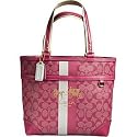 AUTHENTIC COACH HERITAGE SIGNATURE STRIPE TOTE (Magenta)