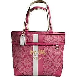 Coach Heritage Stripe Signature Book Bag Purse Tote 13196 Magenta