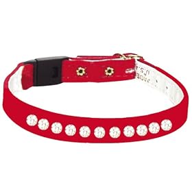 Pet Supply Imports - Red Velveteen Jeweled Break Away Cat Collars Siz 10 by PSI